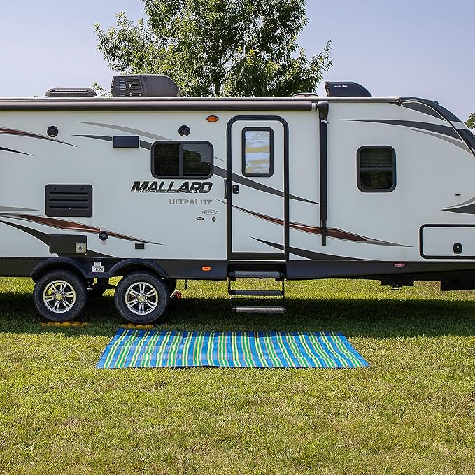 Camco Camper/RV Handy Mat - Features Convenient Pockets & Built-in Handles for Carrying - Measures 72” x 108” & Folds to 14.5” x 18” for RV Storage and Organization - Easy to Clean Material (42814)