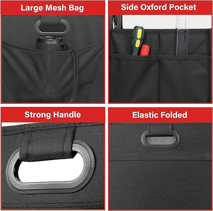 Simple Deluxe Car Trunk Organizer, 2 Compartments Collapsible Trunk Storage, Anti-slip Design, Made of Waterproof 600D Oxford Polyester, Suitable for SUV, Minivan, Truck, Standard Size, Black New