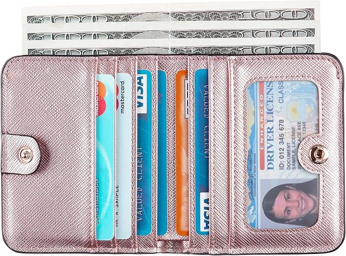 Toughergun Women’s Small Slim Leather Wallet with RFID Protection, Compact Bifold Mini Purse with Clear ID Window