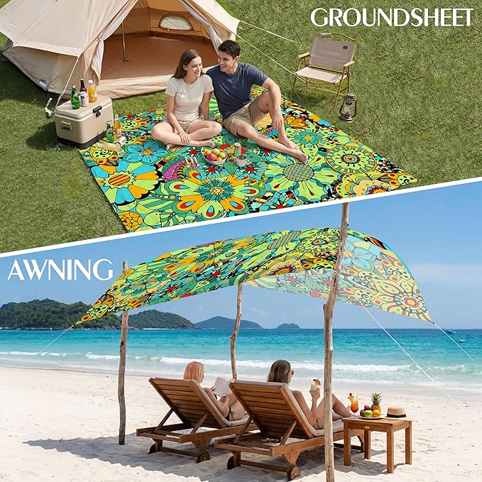 Aroveea Beach Blanket Waterproof Sandproof 1-7 Adult Oversized 78''X81''/10'X9' Lightweight Durable Compact Sand Free Beach Mat for Travel Camping Hiking Picnic Blanket