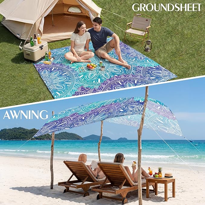 Aroveea Beach Blanket Waterproof Sandproof 1-7 Adult Oversized 78''X81''/10'X9' Lightweight Durable Compact Sand Free Beach Mat for Travel Camping Hiking Picnic Blanket
