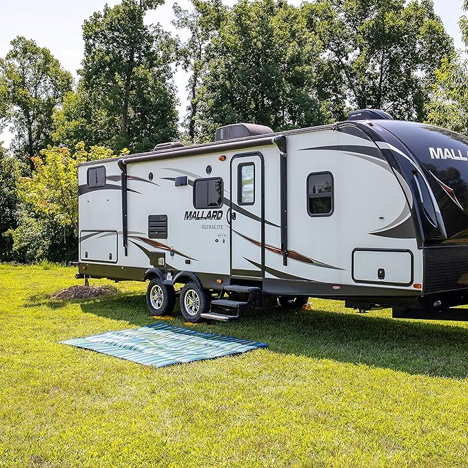 Camco Camper/RV Handy Mat - Features Convenient Pockets & Built-in Handles for Carrying - Measures 72” x 108” & Folds to 14.5” x 18” for RV Storage and Organization - Easy to Clean Material (42814)
