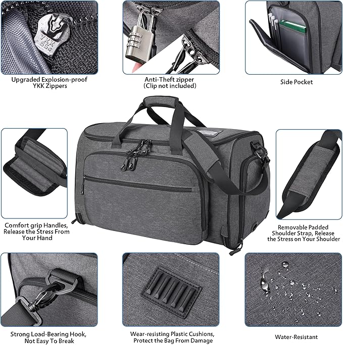HILOMON Garment Duffle Bags for Travel, YKK Zippers Carry On Convertible Suit Bag with Waterproof Compartment & Shoe Compartment & Shoulder Strap