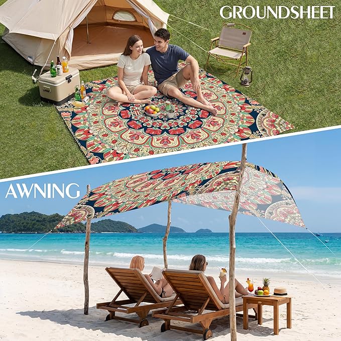 Aroveea Beach Blanket Waterproof Sandproof 1-7 Adult Oversized 78''X81''/10'X9' Lightweight Durable Compact Sand Free Beach Mat for Travel Camping Hiking Picnic Blanket