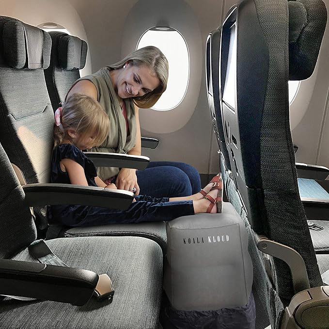 3 Height Travel Foot Rest - 2-Pack | Gray Inflatable Foot Rest Pillow, Airplane Footrest for Flights, Car Seat Foot Rest, Plane Bed for Toddler Airplane Travel Essentials Kids Accessory